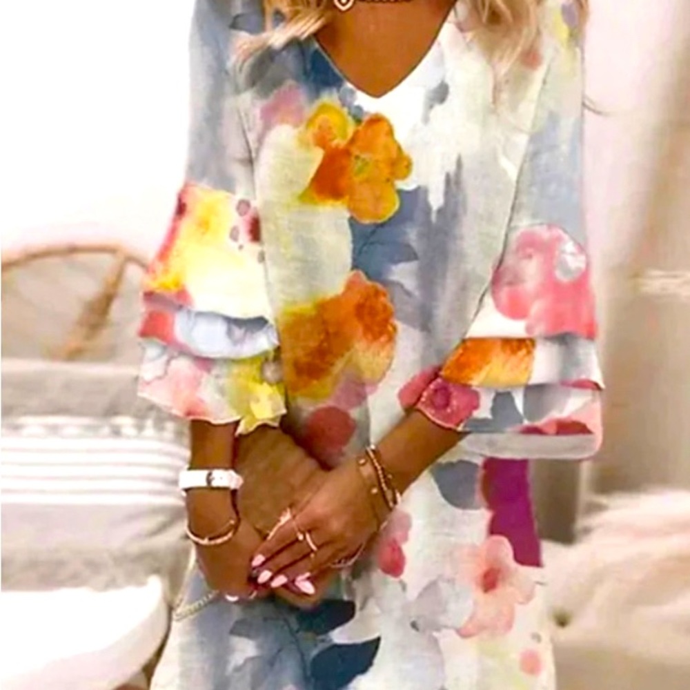 NWT Noracora boho dress blue yellow dusty rose - Picture 1 of 4